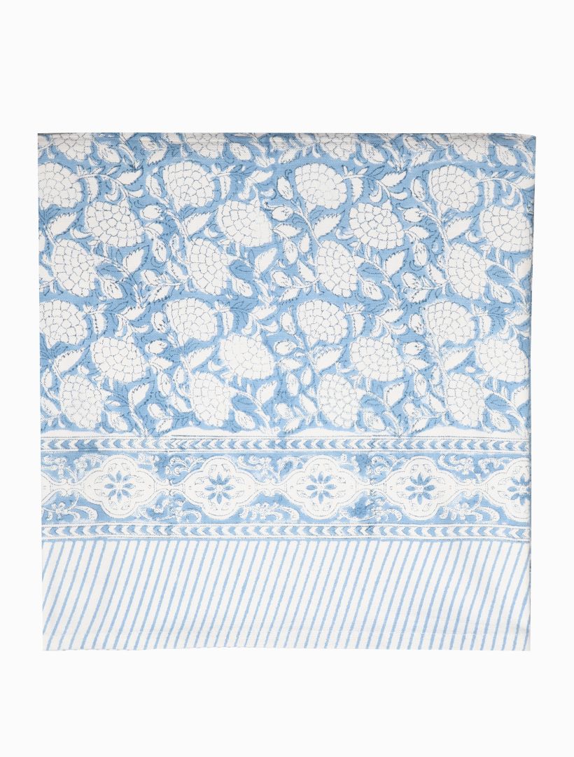 Front view - Blue floral cotton tablecloth