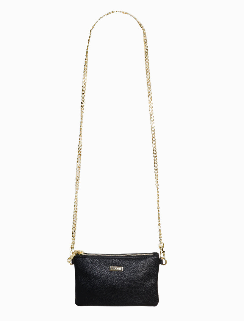 Front view - gold chain mini cross body bag