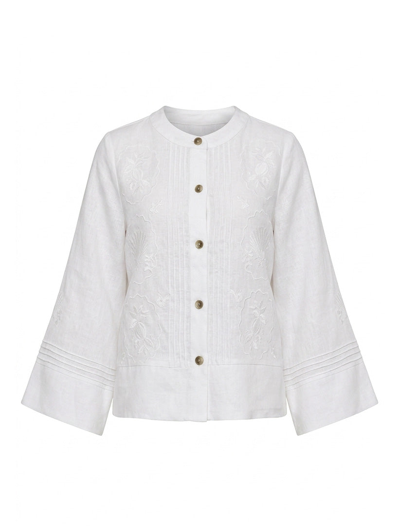 Maria Embroidered Linen Shirt White