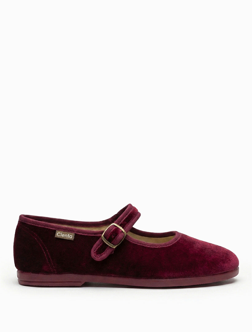 Cienta Velvet Mary Jane Burgundy