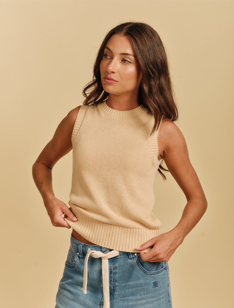 Maya Cotton Knit Tank Shortbread