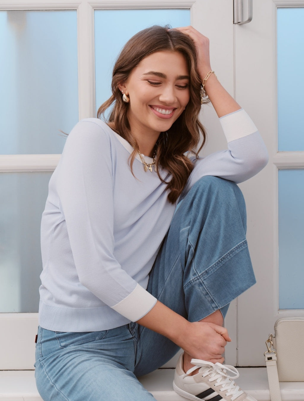 Melanie 3/4 Sleeve Knit Sky Blue