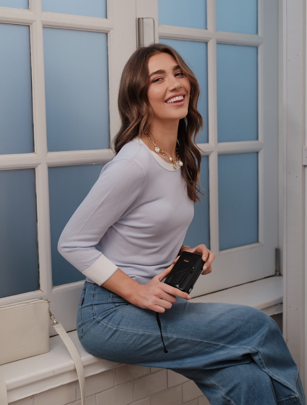 Melanie 3/4 Sleeve Knit Sky Blue