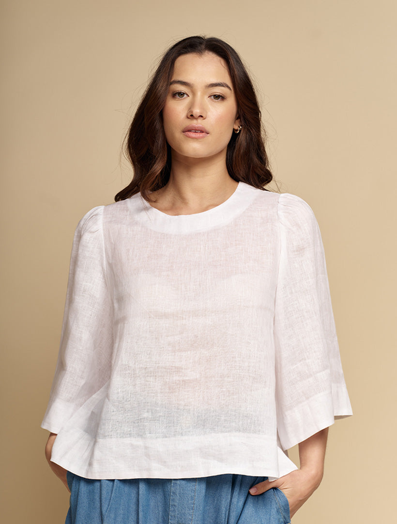 Michelle Linen Top White