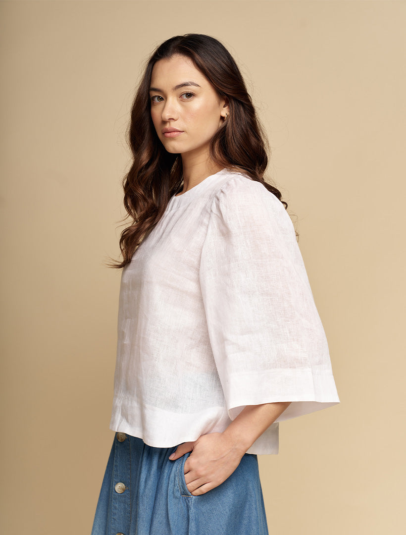 Michelle Linen Top White