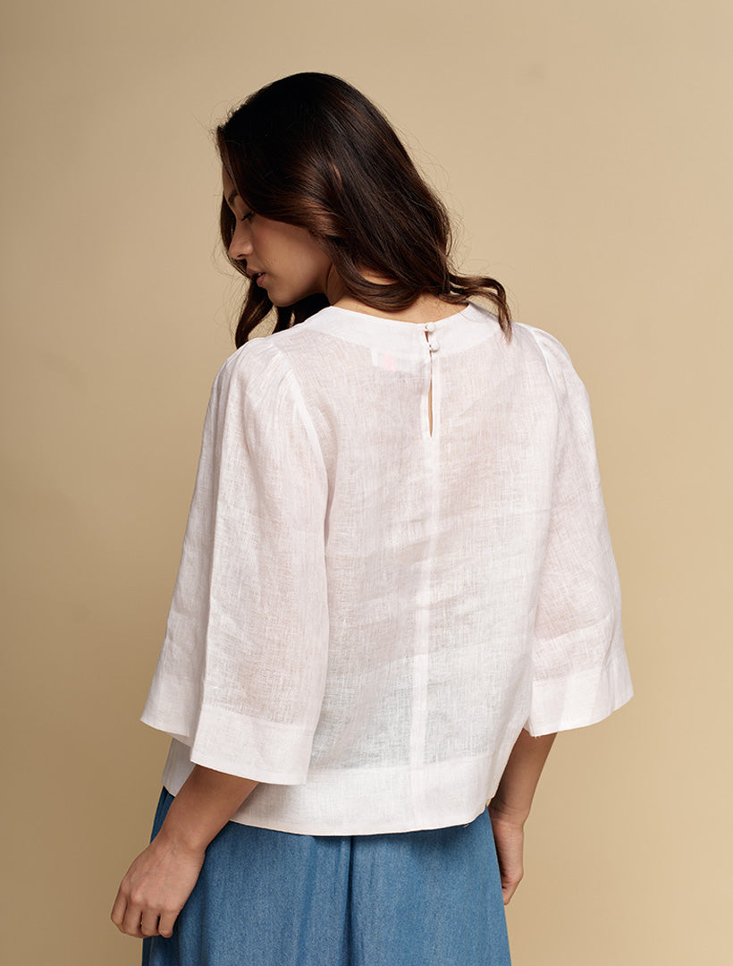 Michelle Linen Top White