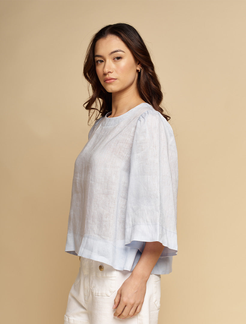 Michelle Linen Top Blue