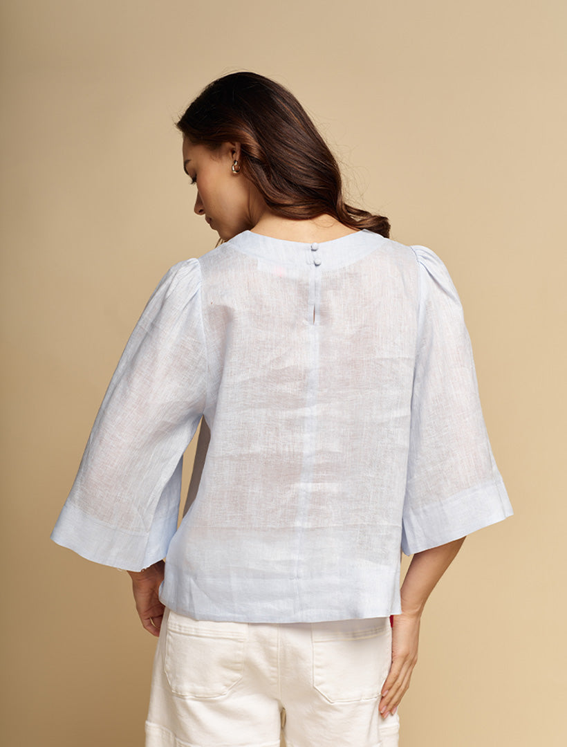 Michelle Linen Top Blue