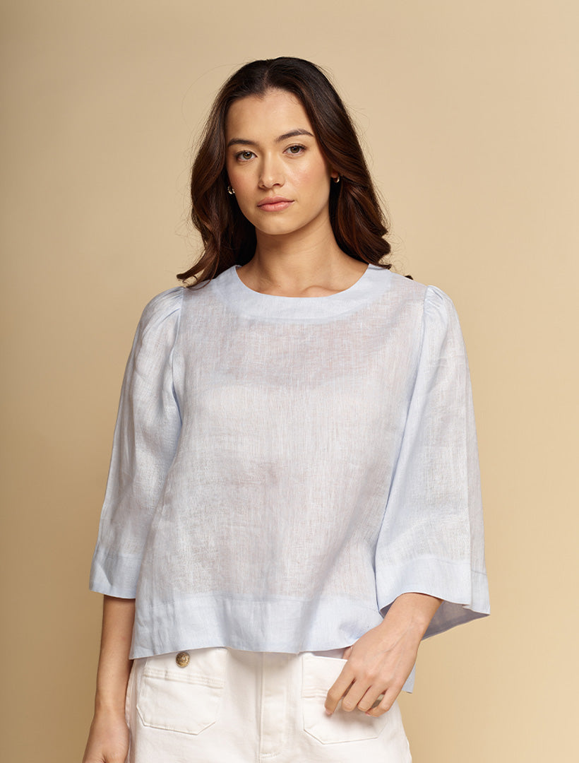 Michelle Linen Top Blue
