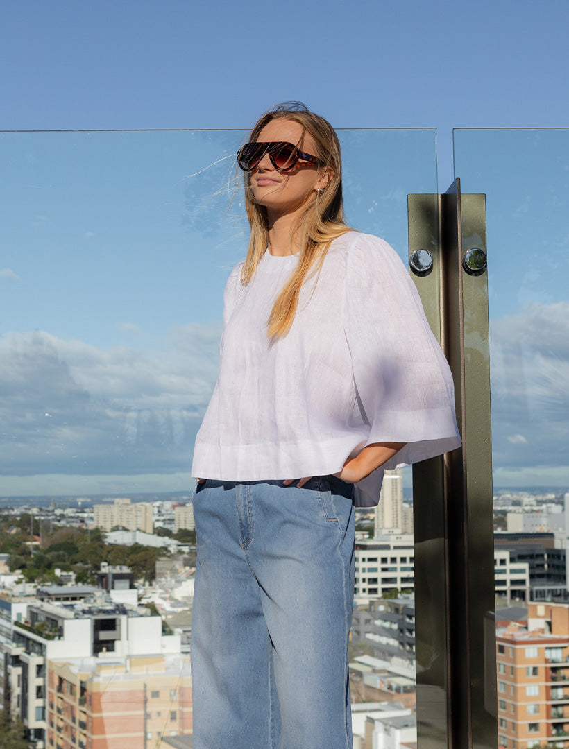 Michelle Linen Top White