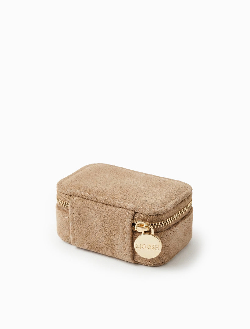 Mini Eco Suede Jewellery Case Latte