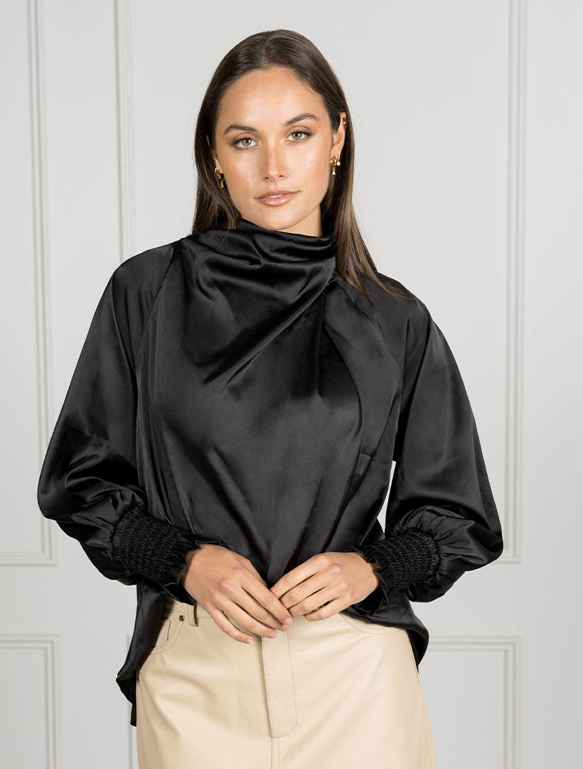 Ophelia Satin Top Black - FINAL SALE