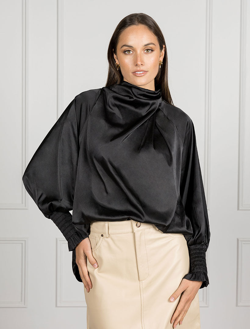 Ophelia Satin Top Black - FINAL SALE