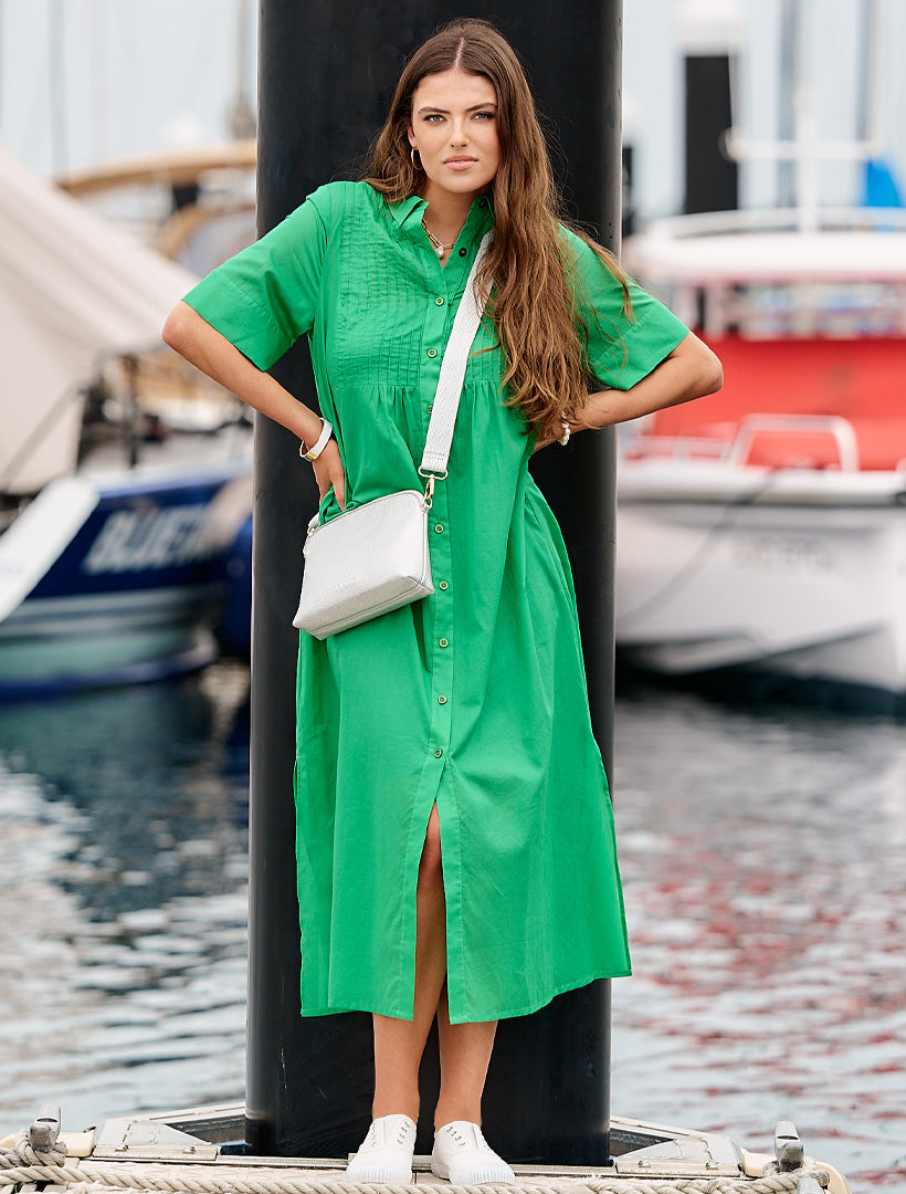 Model wearing Zjoosh - Green shirt dress