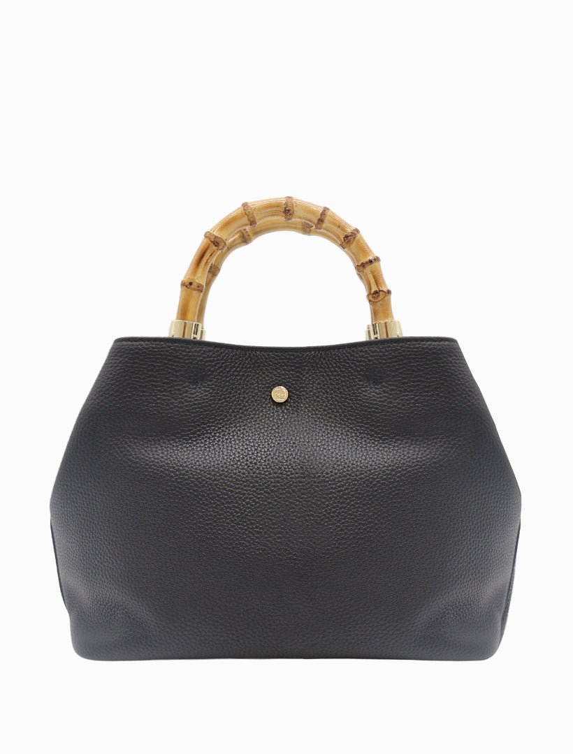 Front view - Black bamboo top handle bag