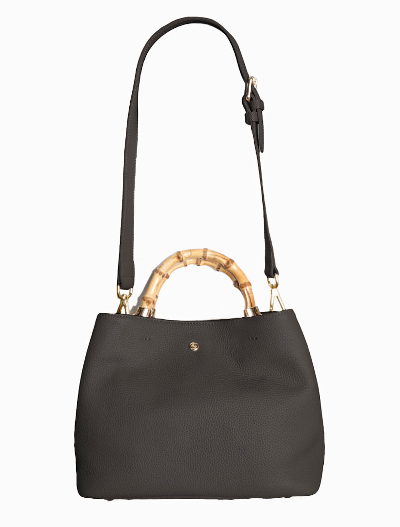 Black bamboo top handle bag