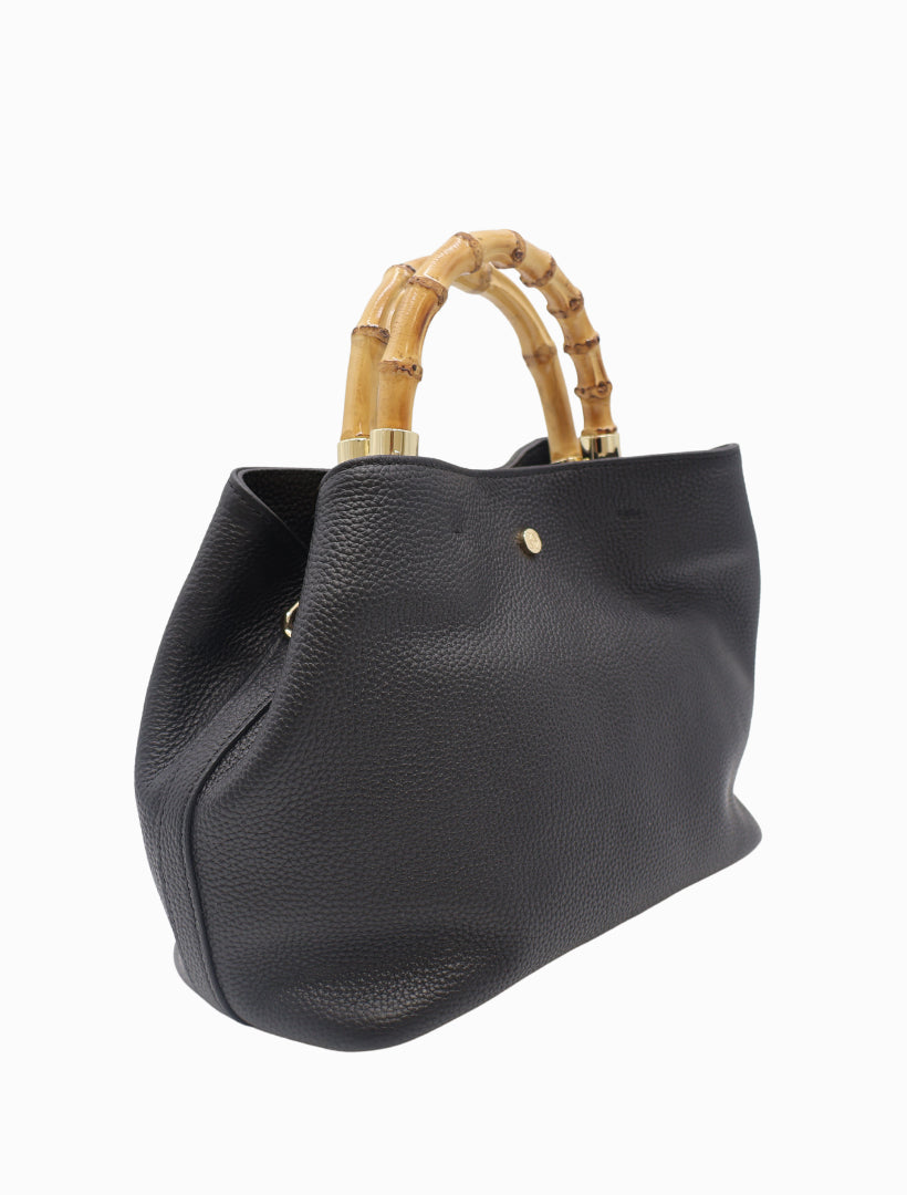 Side view - Black bamboo top handle bag