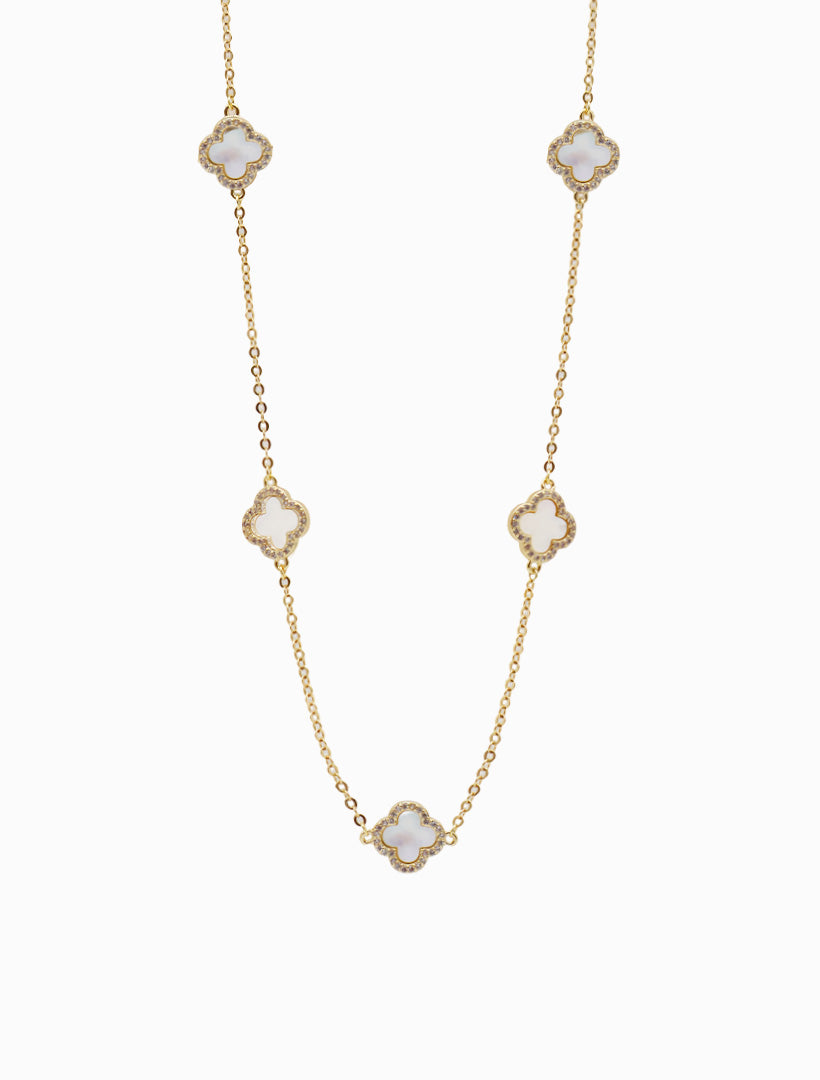 Mother Of Pearl Clover Necklace White