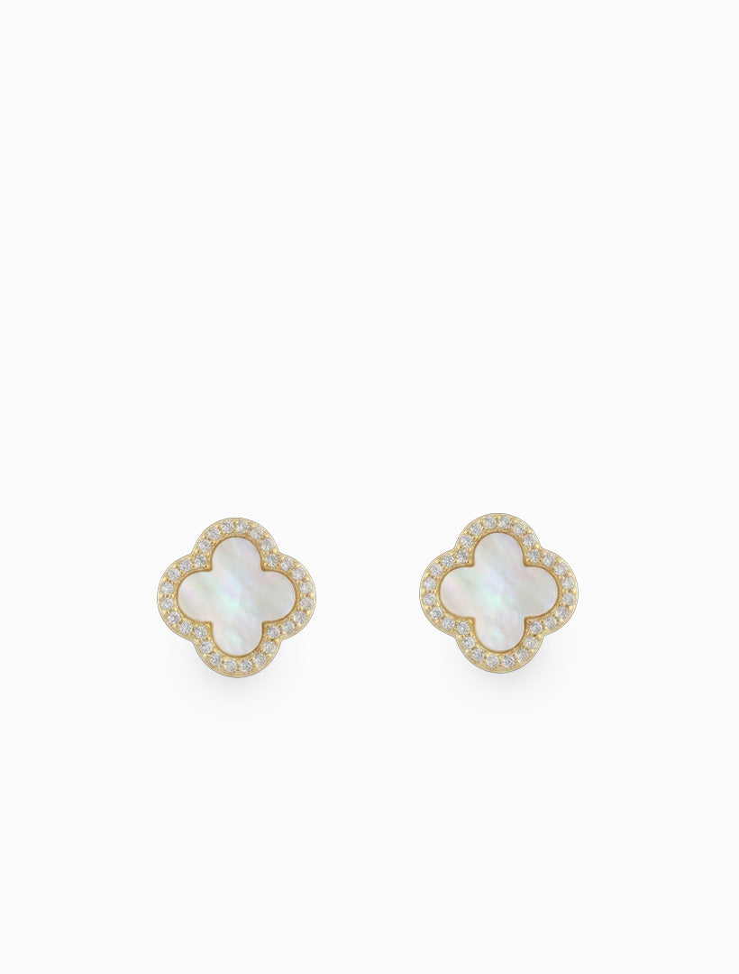 Mother of Pearl Clover Clip Ons Gold