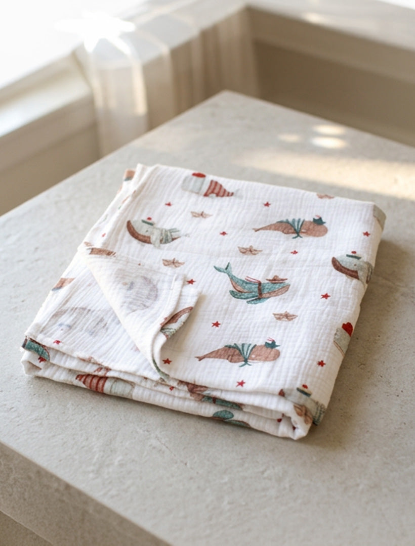 Muslin Swaddle Whales