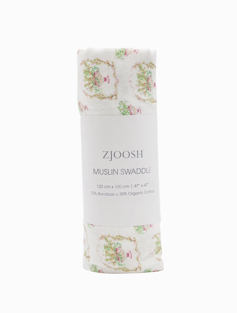 Front view - Floral cotton muslin swaddle