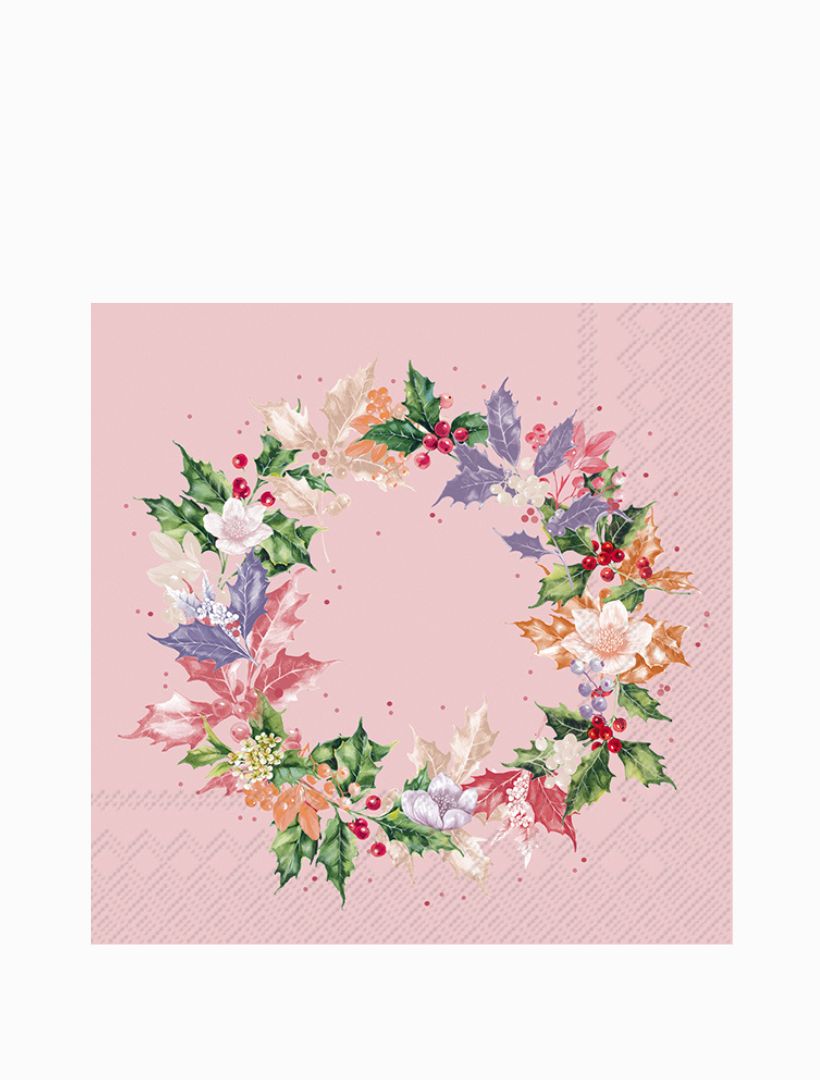 Romantic Ilex Wreath Pink Lunch Napkins 20pk