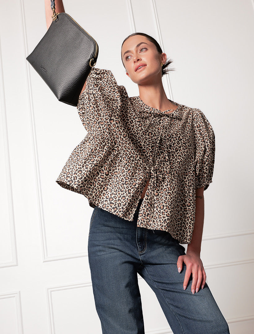 Nadia Tie Front Top Leopard