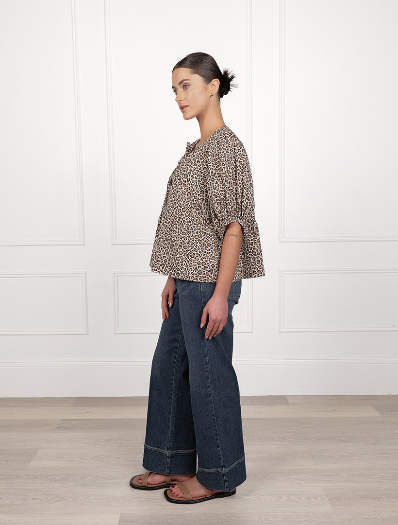 Nadia Tie Front Top Leopard
