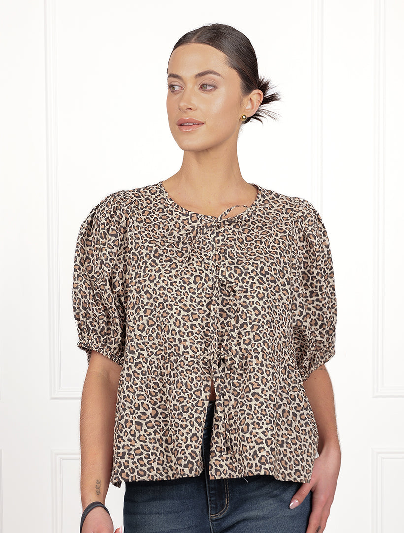 Nadia Tie Front Top Leopard