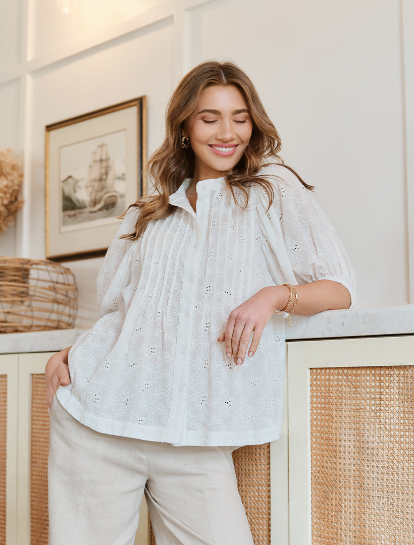 Natasha Lace Shirt White