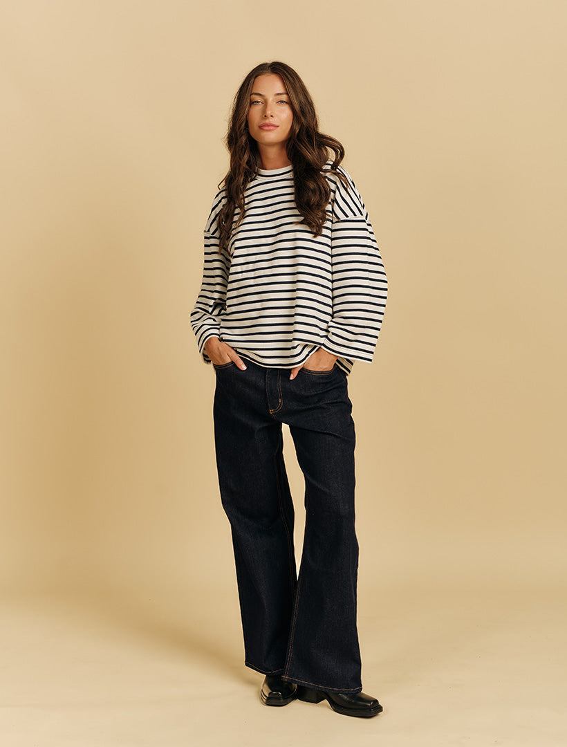 Nova Sweatshirt Navy White Stripes