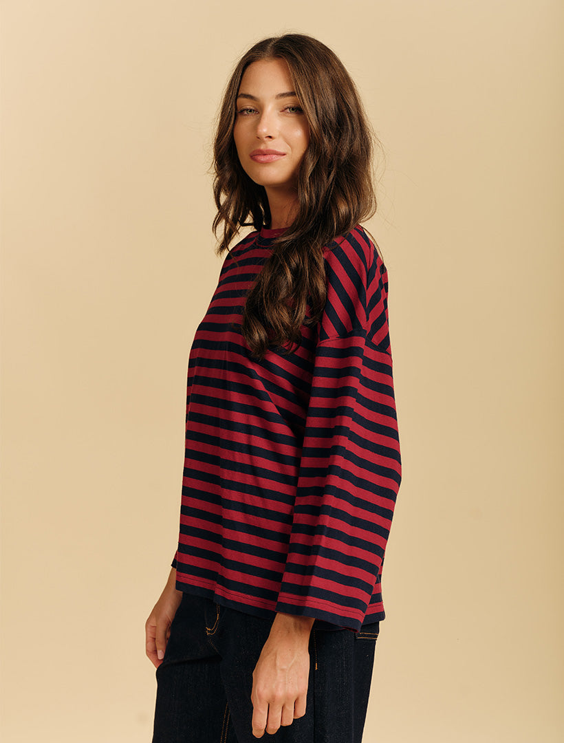 Nova Tee Navy Burgundy Stripes