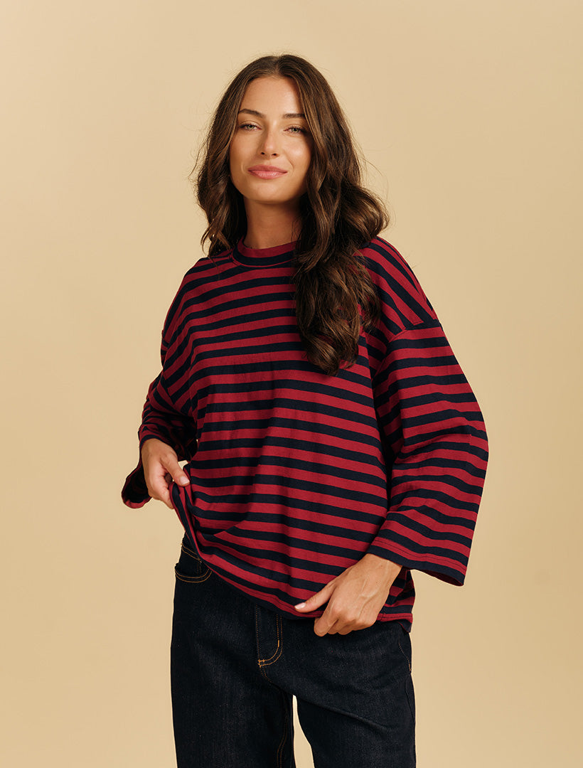 Nova Tee Navy Burgundy Stripes