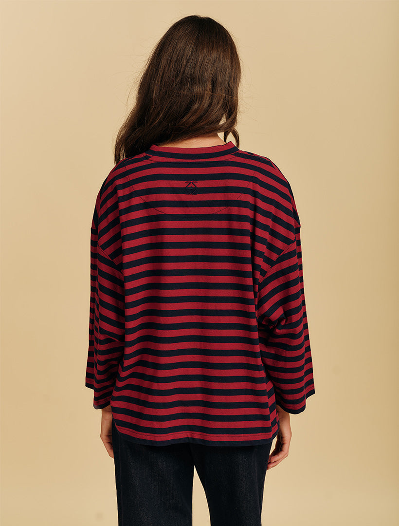 Nova Tee Navy Burgundy Stripes