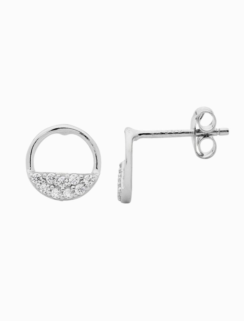 Open Circle Earrings Cubic Zirconia Rows Rhodium