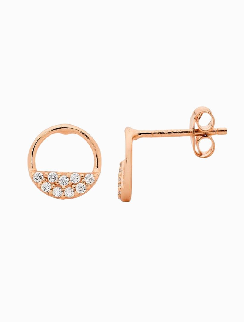 Open Circle Earrings Cubic Zirconia Rows Rose Gold