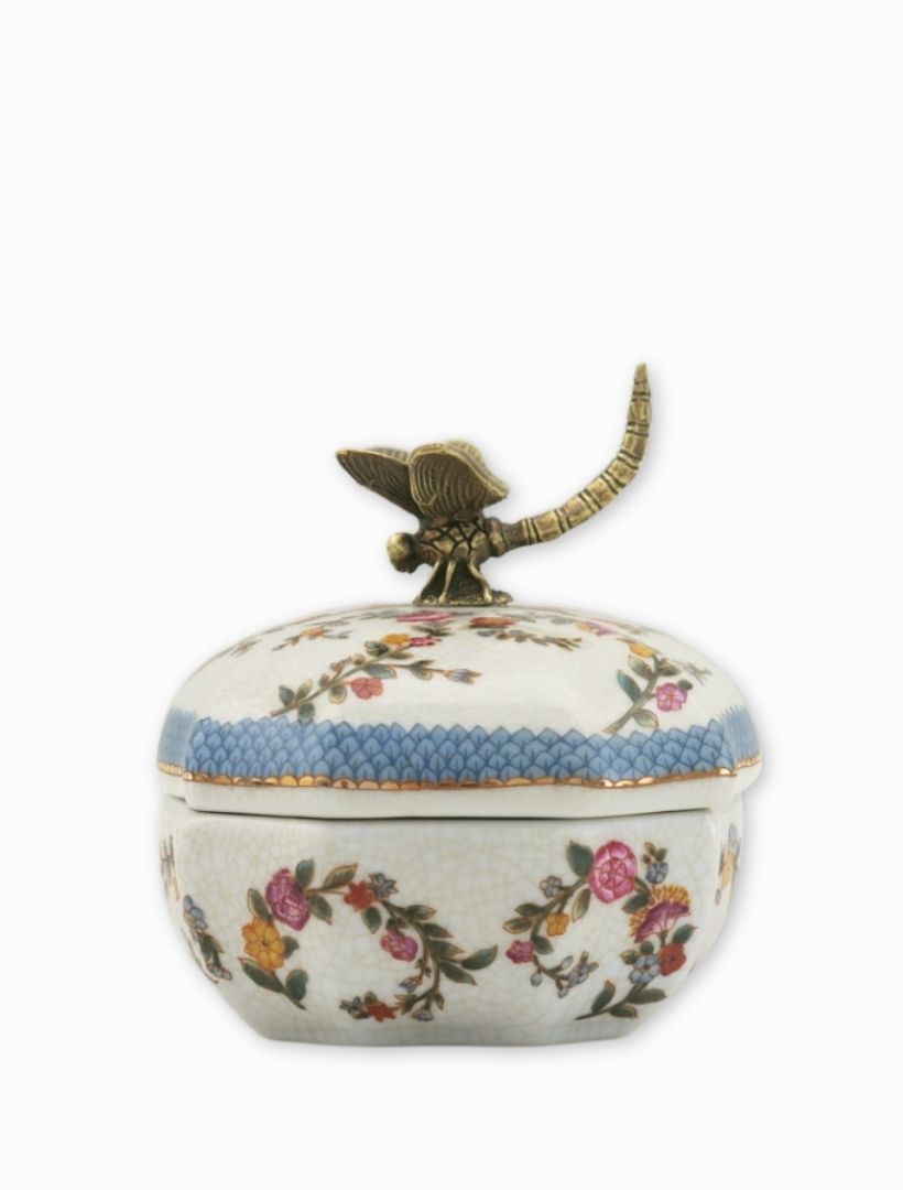 Side view - Floral porcelain tricked box