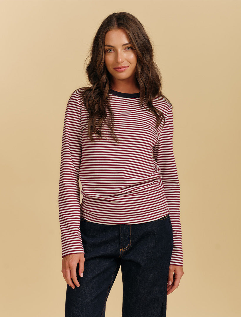 Paris striped Long Sleeve Tee Pinot