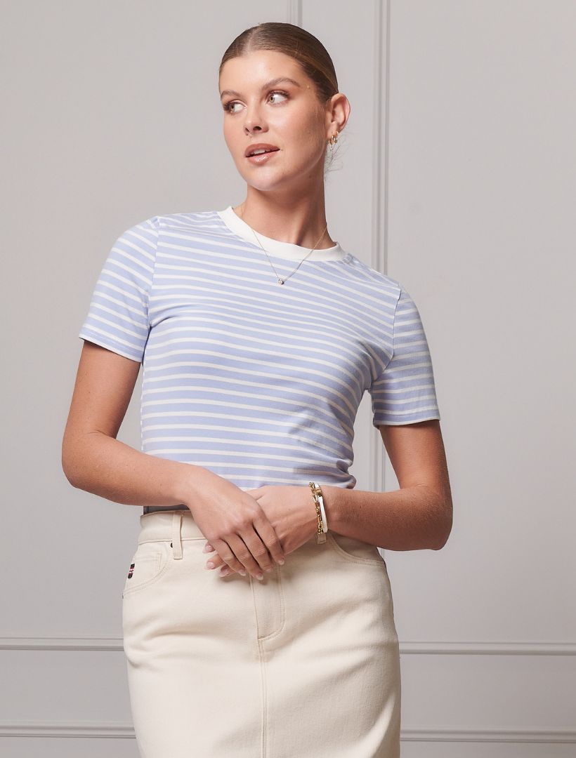 Front view - blue striped tee