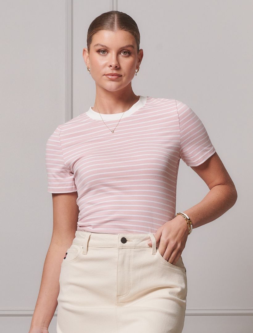 Front view - pink striped tee