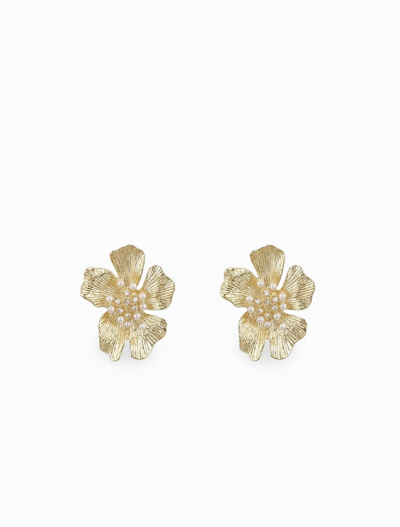 Pearl Centred Flower Studs Gold