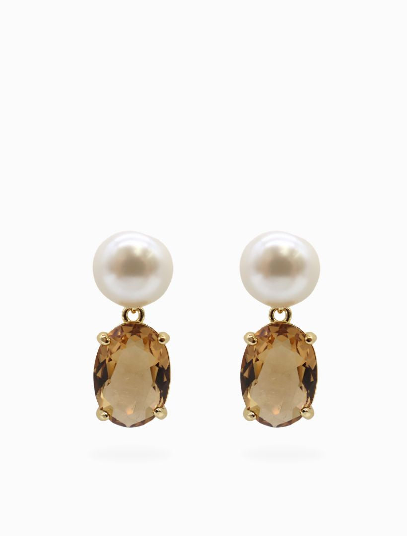 Front view - pearl and stone drop earrings