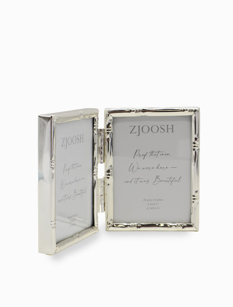 Bamboo Double Photo Frame Silver 2.5x3.5