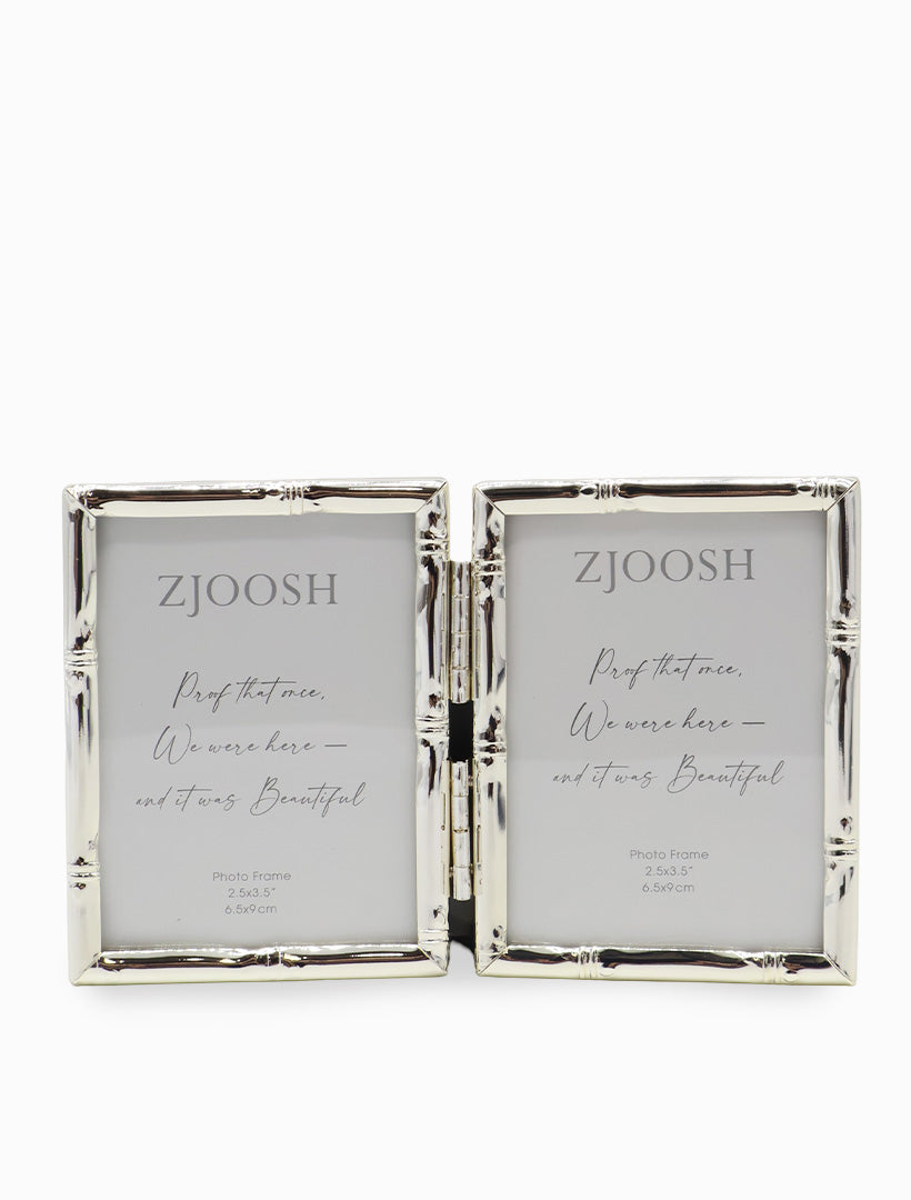 Bamboo Double Photo Frame Silver 2.5x3.5