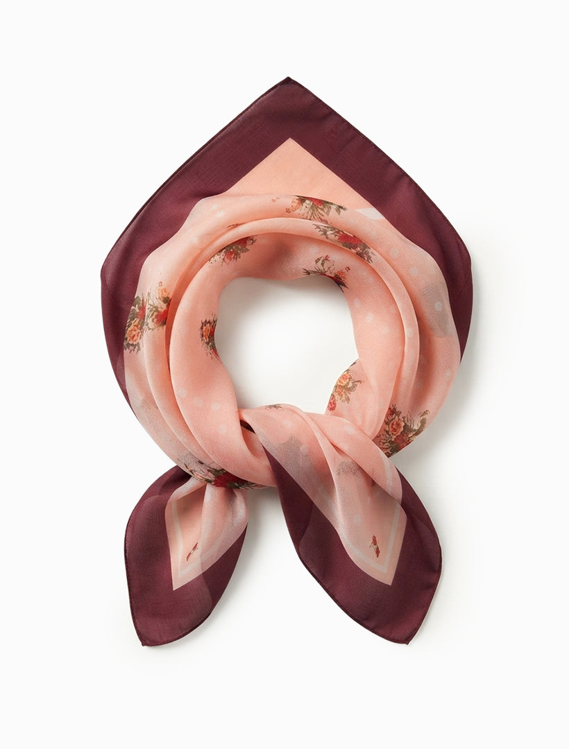 Border Floral Silk Scarf Pinot