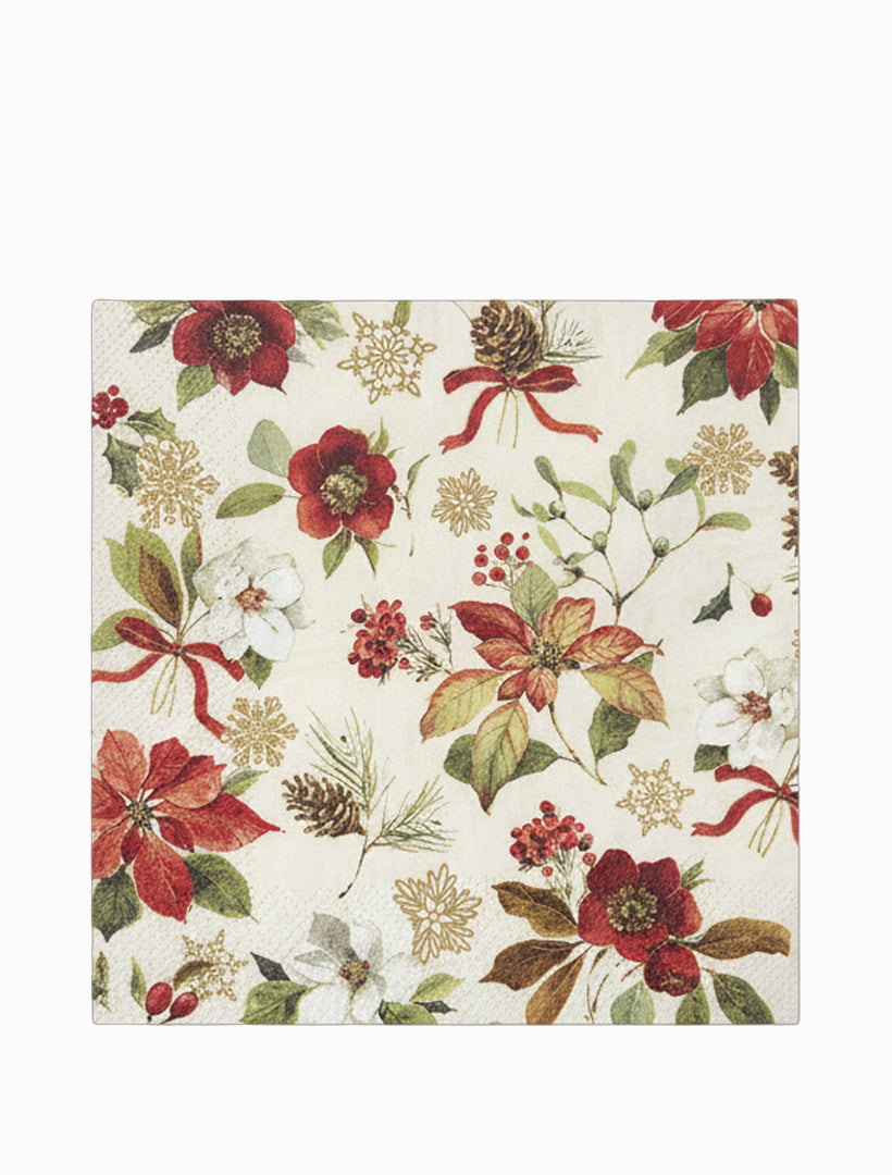 Poinsettia Flowers Cream Lunch Napkin