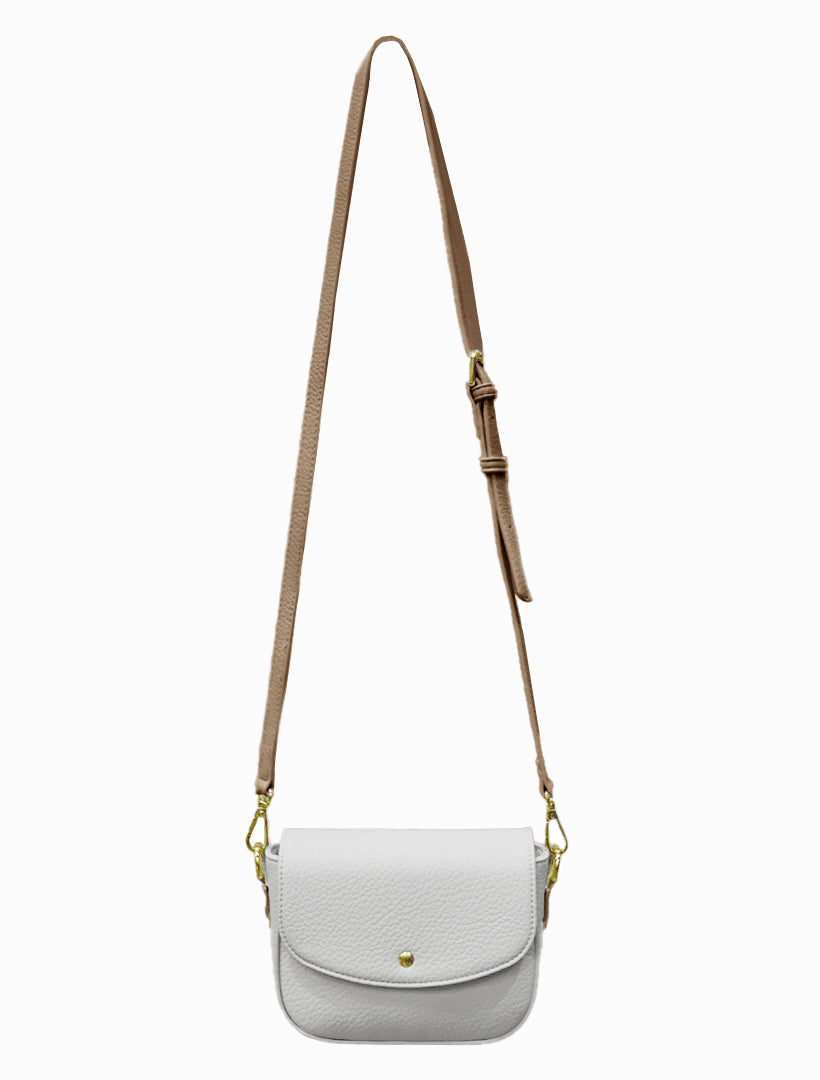 Front view - hanging white cross body bag