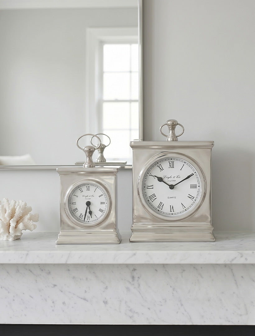 Rectangle Mantle White Face Shiny Clock White Small