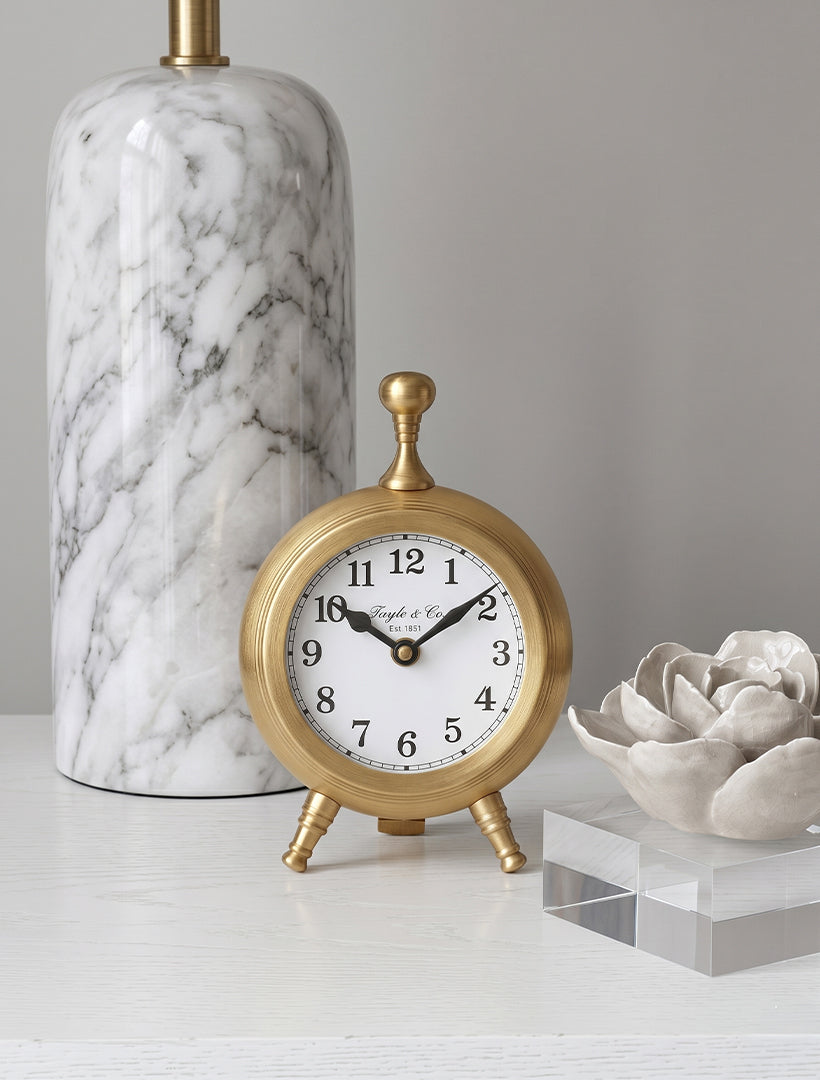 Round Face Clock Footed Gold