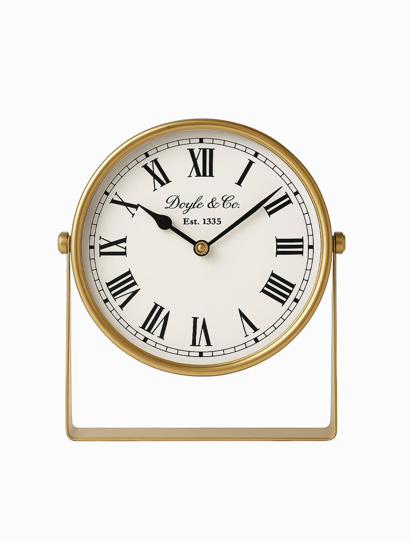 Round Gold Clock on Stand Gold 26CM